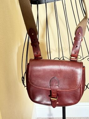 Ralph Lauren CoffeeLeather Crossbody with Tan Canvas Strap
